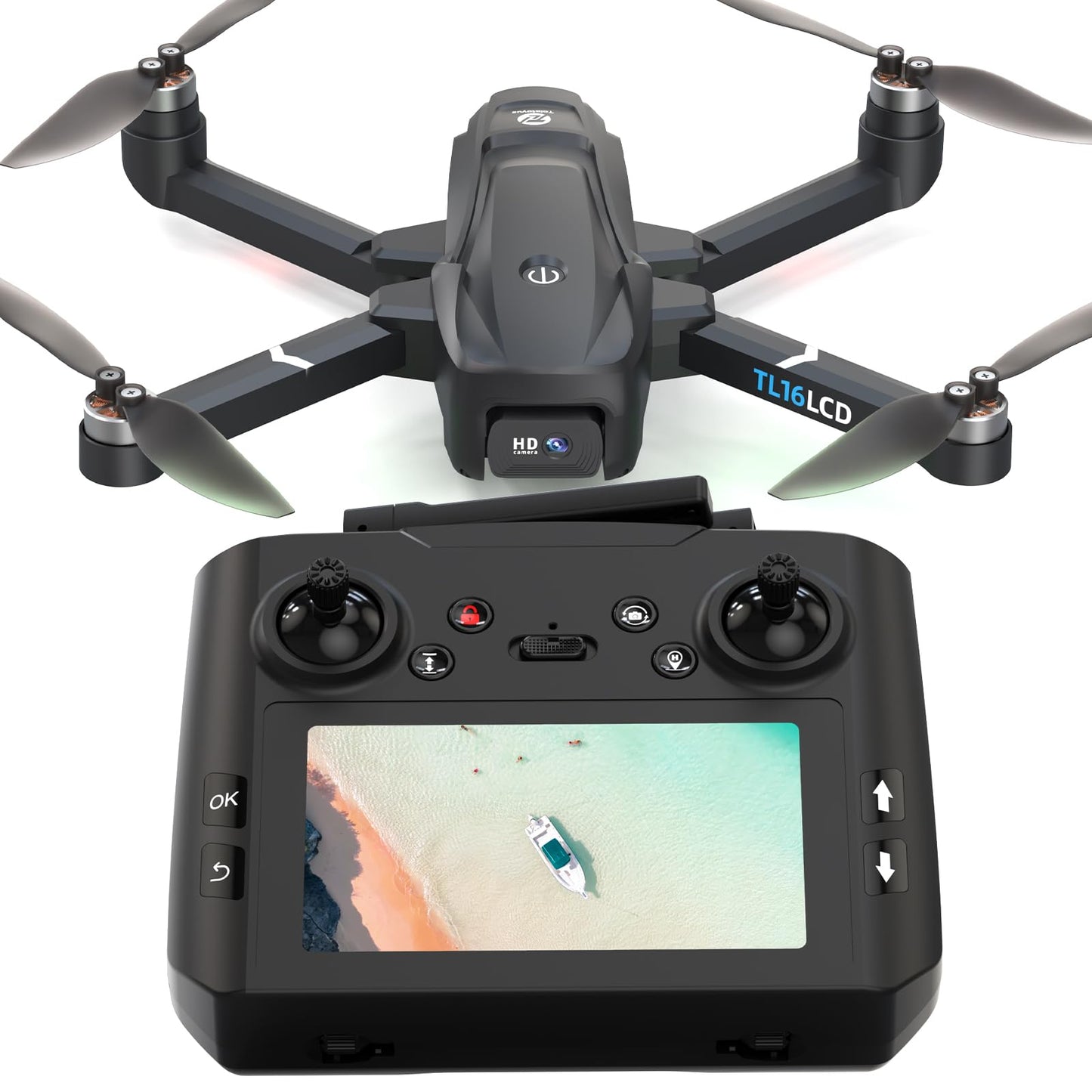 TL16LCD Drone con Telecamera 4K, Drone FPV per Principianti con Telecomando LCD Ritorno Automatico Follow Me Trasmissione in Tempo Reale 5G Droni GPS Pieghevole per Adulti