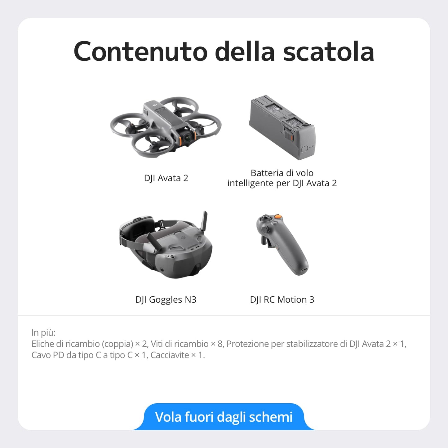 DJI Avata 2 Fly Smart Combo (una batteria), drone FPV con fotocamera 4K, esperienza immersiva, paraeliche integrati, FOV da 155°, drone con fotocamera con Goggles N3 e RC Motion 3