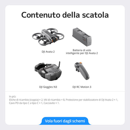 DJI Avata 2 Fly Smart Combo (una batteria), drone FPV con fotocamera 4K, esperienza immersiva, paraeliche integrati, FOV da 155°, drone con fotocamera con Goggles N3 e RC Motion 3