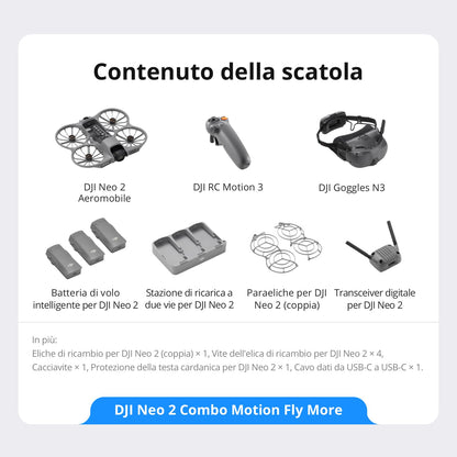 DJI Neo 2 Combo Motion Fly More con RC Motion 3 e Goggles N3, trasmissione stabile con transceiver digitale, drone 4K per principianti, volo FPV, 3 batterie