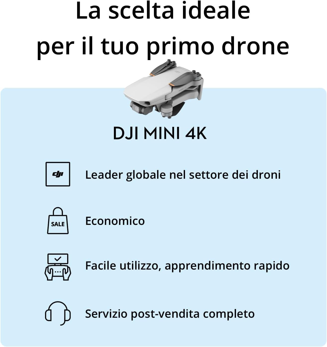 DJI Mini 4K Camera Drone Combo, drone per adulti, fotocamera 4K UHD, < 249 g, stabilizzatore 3 assi, trasmissione video 10 km, return automatico, 2 batterie per tempo di volo fino a 62 minuti