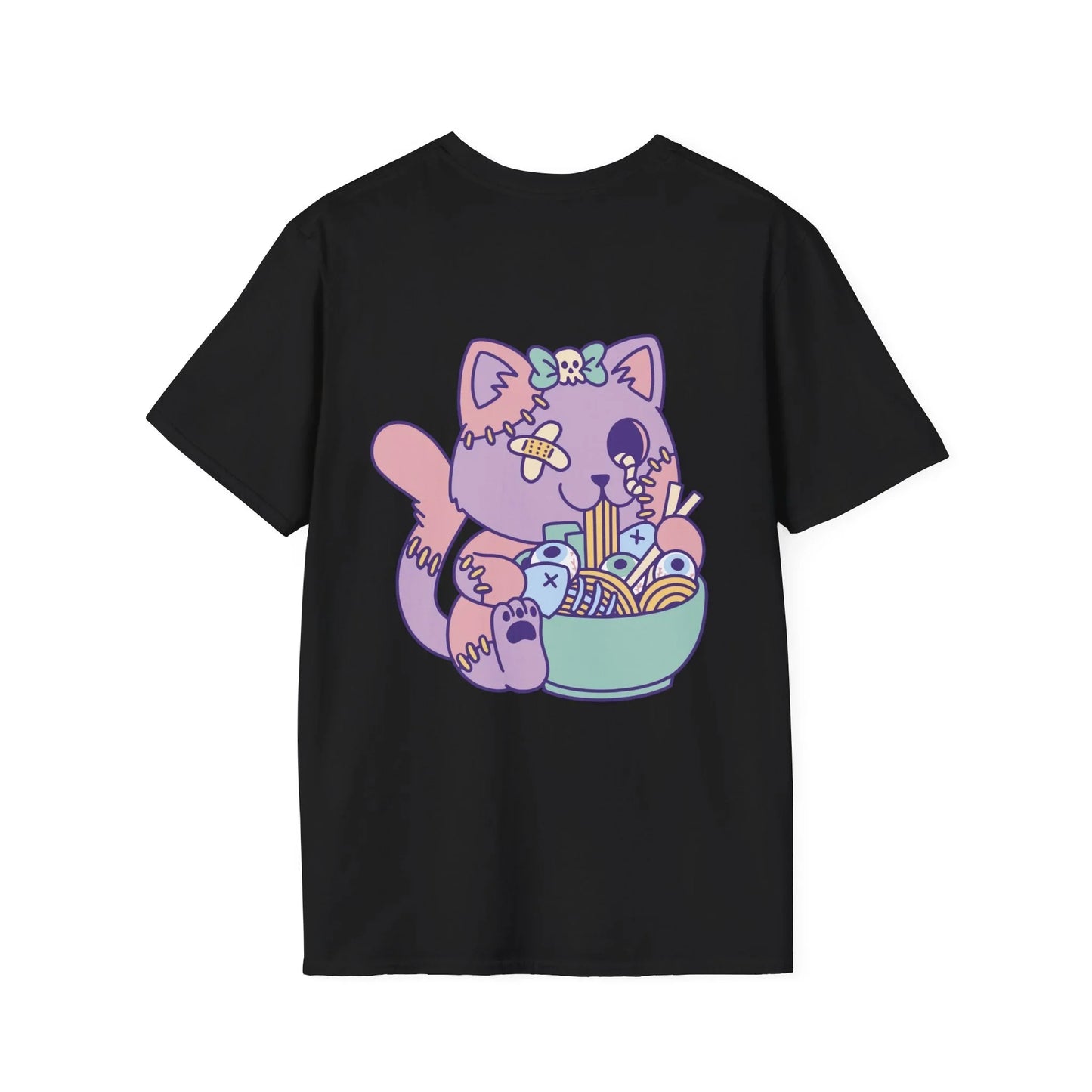 Goth Cat Ramen - Anime World - Unisex T-Shirt - Back Print - STREET STYLE