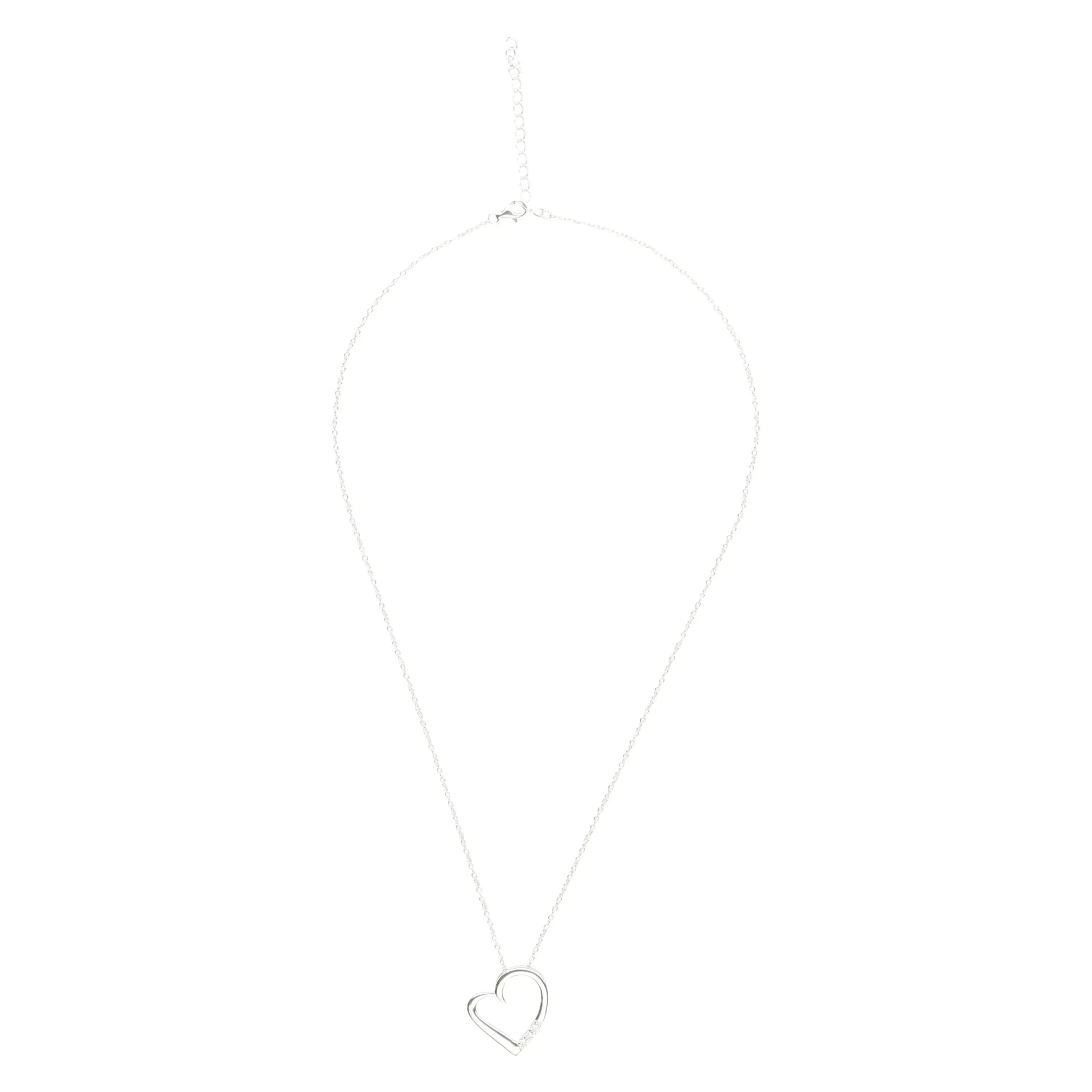 14K Silver Plated Necklace Love Heart Pave Pendant Necklace - STREET STYLE