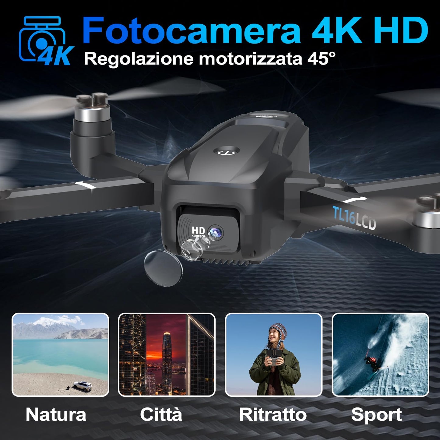 TL16LCD Drone con Telecamera 4K, Drone FPV per Principianti con Telecomando LCD Ritorno Automatico Follow Me Trasmissione in Tempo Reale 5G Droni GPS Pieghevole per Adulti