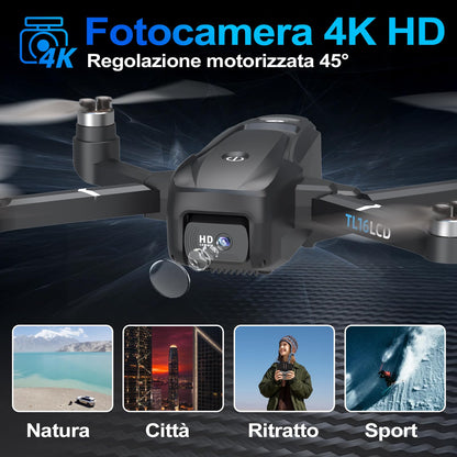 TL16LCD Drone con Telecamera 4K, Drone FPV per Principianti con Telecomando LCD Ritorno Automatico Follow Me Trasmissione in Tempo Reale 5G Droni GPS Pieghevole per Adulti
