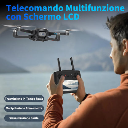 TL16LCD Drone con Telecamera 4K, Drone FPV per Principianti con Telecomando LCD Ritorno Automatico Follow Me Trasmissione in Tempo Reale 5G Droni GPS Pieghevole per Adulti