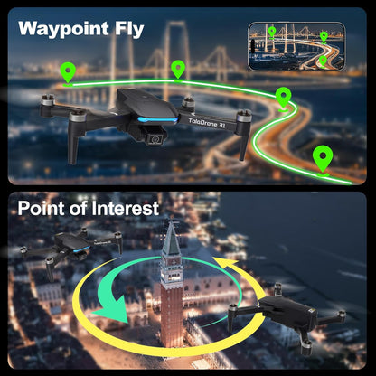 Drone con Fotocamera 4K UHD per Adulti, Droni GPS con Motore Brushless, Trasmissione in Tempo Reale 5G, Seguimi, Ritorno Automatico, Drone per Principianti TD31GPS