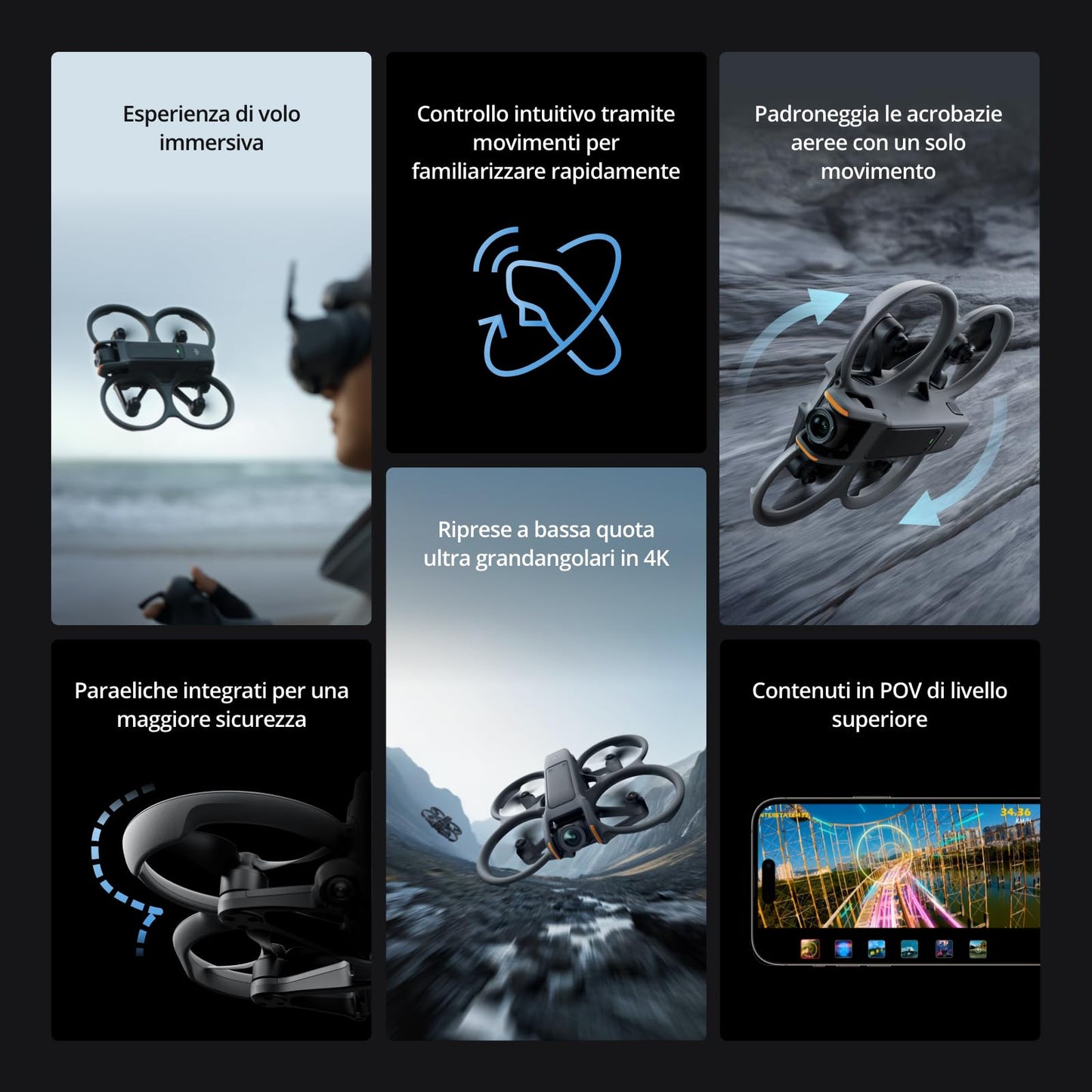 DJI Avata 2 Fly Smart Combo (una batteria), drone FPV con fotocamera 4K, esperienza immersiva, paraeliche integrati, FOV da 155°, drone con fotocamera con Goggles N3 e RC Motion 3