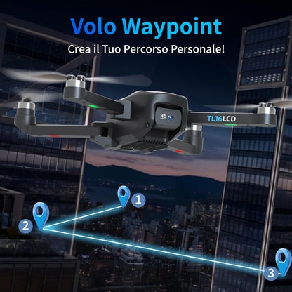 TL16LCD Drone con Telecamera 4K, Drone FPV per Principianti con Telecomando LCD Ritorno Automatico Follow Me Trasmissione in Tempo Reale 5G Droni GPS Pieghevole per Adulti