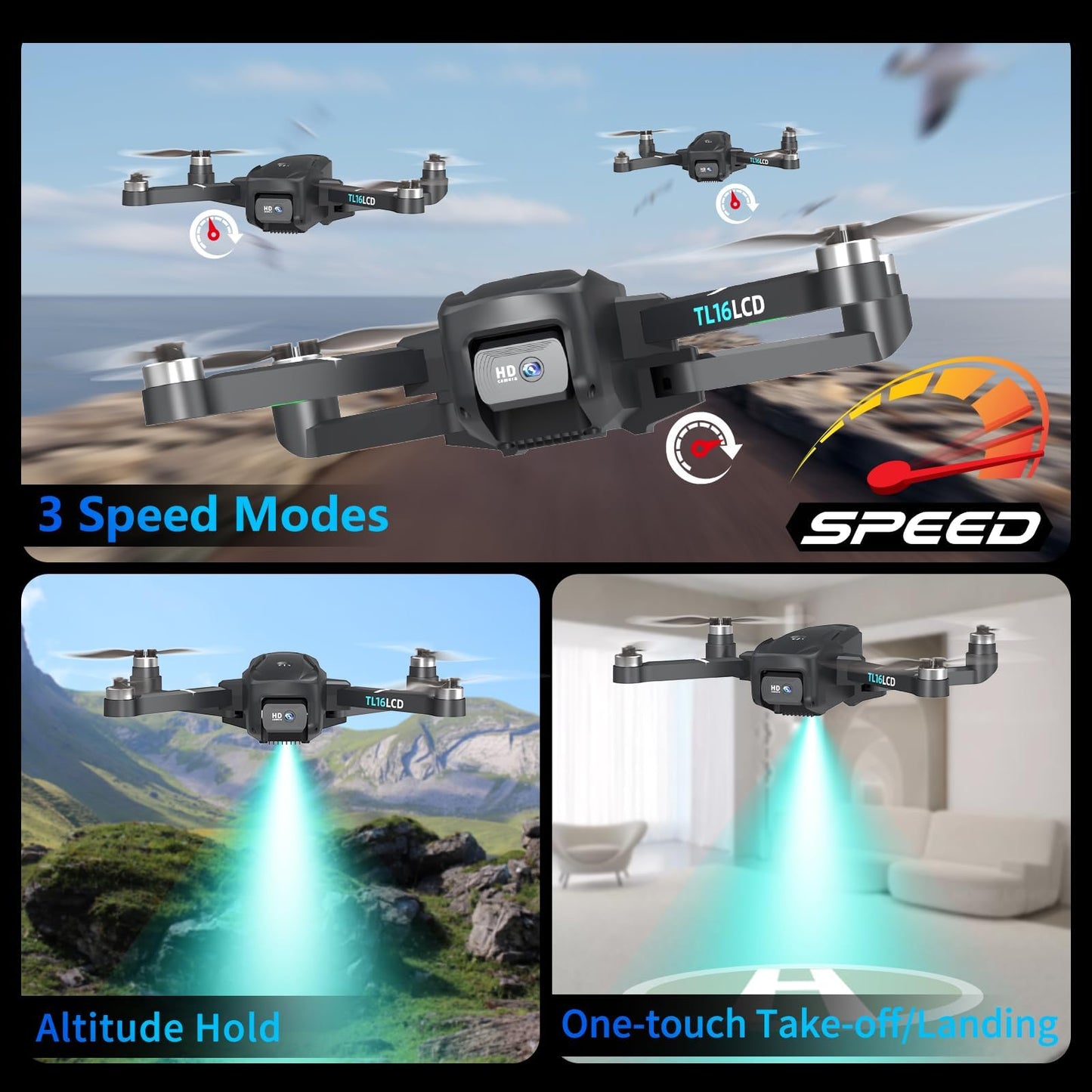 TL16LCD Drone con Telecamera 4K, Drone FPV per Principianti con Telecomando LCD Ritorno Automatico Follow Me Trasmissione in Tempo Reale 5G Droni GPS Pieghevole per Adulti