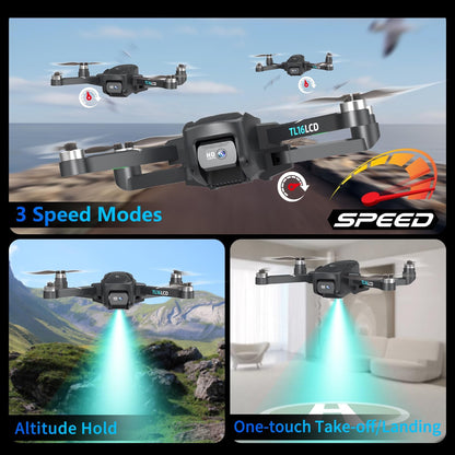 TL16LCD Drone con Telecamera 4K, Drone FPV per Principianti con Telecomando LCD Ritorno Automatico Follow Me Trasmissione in Tempo Reale 5G Droni GPS Pieghevole per Adulti
