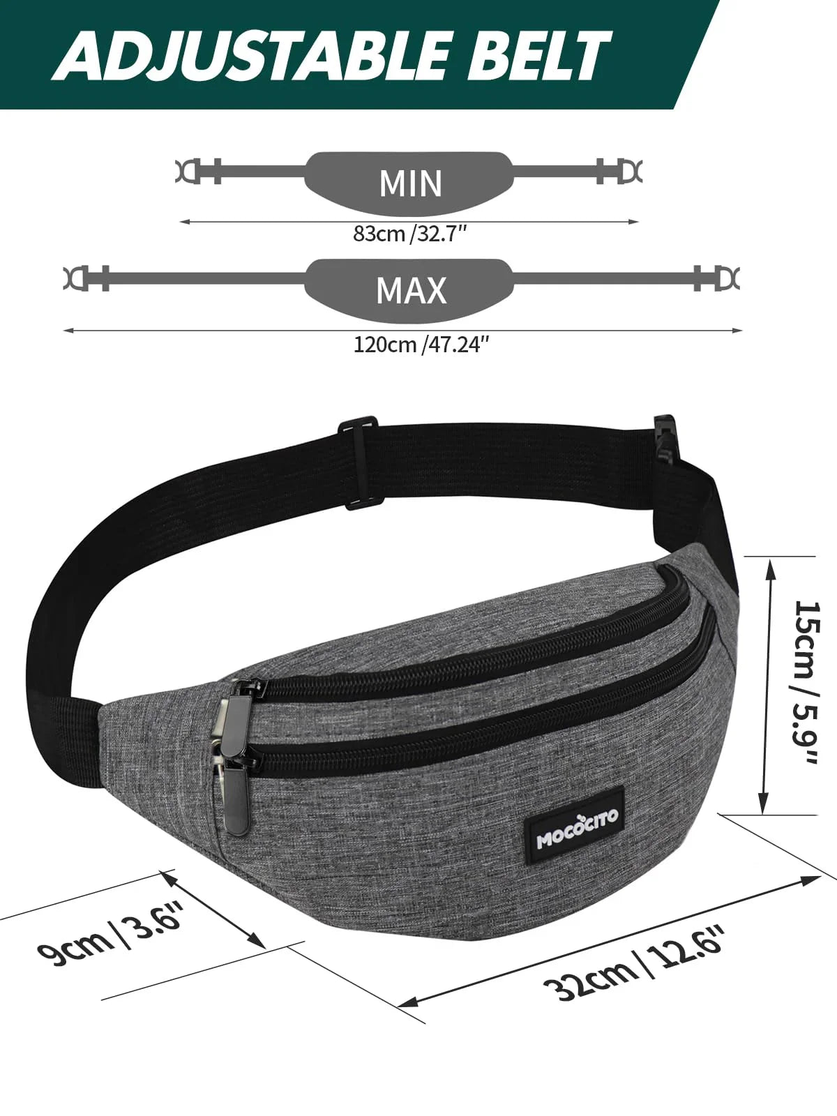 Men's Women's Waist Bag, Sports Waist Bag with 4 Zip Pockets, Men's Waist Bag, Small Adjustable Belt, Waterproof Work Waist Bag for Cycling Running Hiking Trekking Concerts - STREET STYLE