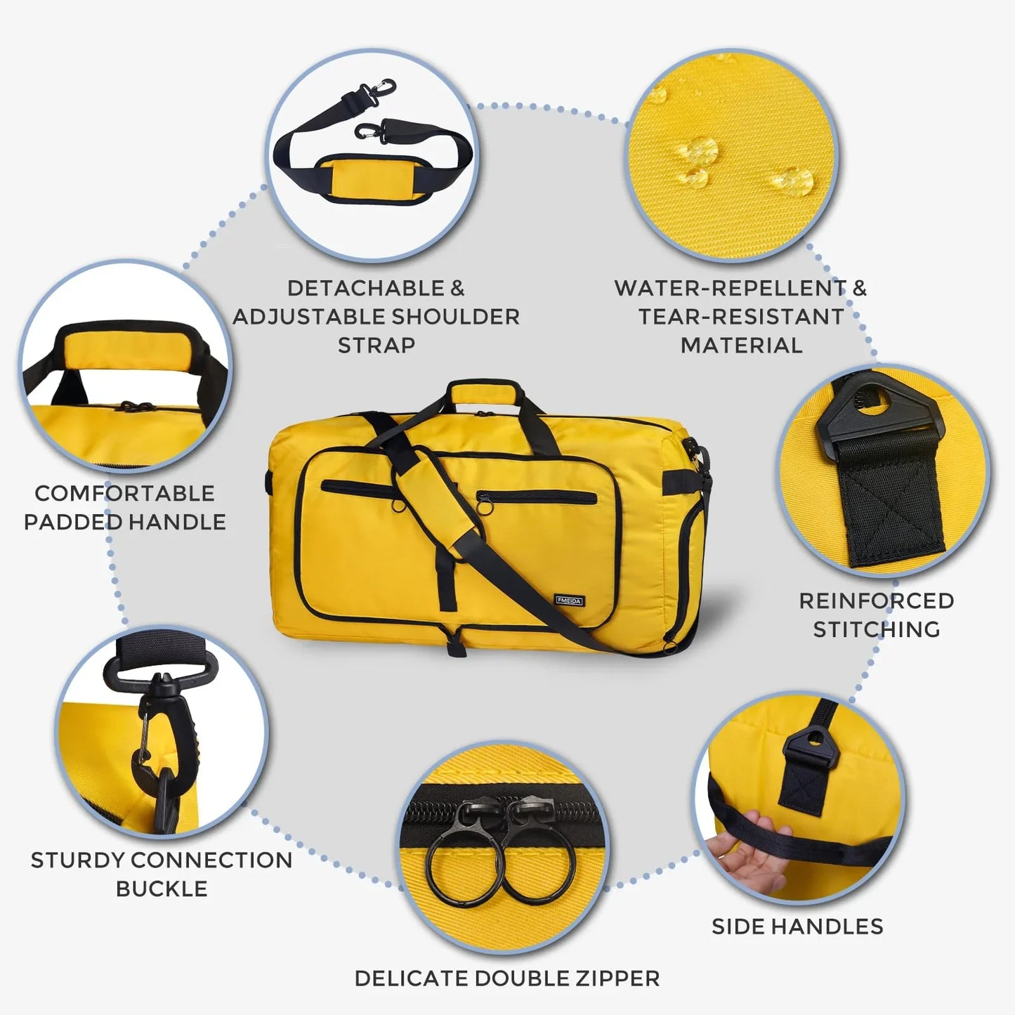 Fmeida 65L Unisex Adult Travel Duffel Bag, Large Gym Bag with Shoe Compartment and Shoulder Strap, Waterproof Duffel Bag Sports Bag, Black, Duffel bag with shoe compartment - STREET STYLE