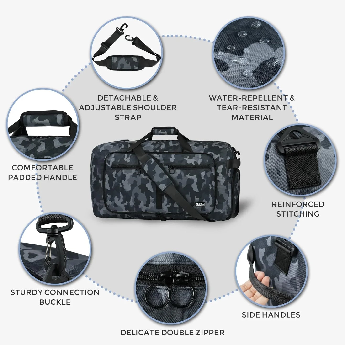 Fmeida 65L Unisex Adult Travel Duffel Bag, Large Gym Bag with Shoe Compartment and Shoulder Strap, Waterproof Duffel Bag Sports Bag, Black, Duffel bag with shoe compartment - STREET STYLE