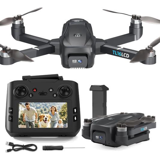 TL16LCD Drone con Telecamera 4K, Drone FPV per Principianti con Telecomando LCD Ritorno Automatico Follow Me Trasmissione in Tempo Reale 5G Droni GPS Pieghevole per Adulti