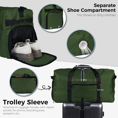 Fmeida 65L Unisex Adult Travel Duffel Bag, Large Gym Bag with Shoe Compartment and Shoulder Strap, Waterproof Duffel Bag Sports Bag, Black, Duffel bag with shoe compartment - STREET STYLE