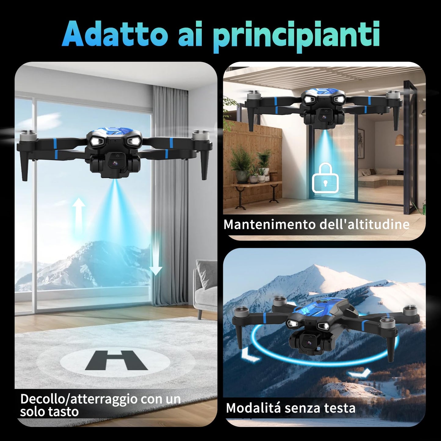 M18LCD Mini Drone con Fotocamera 4K Drone Con Telecomando LCD 3D Flip Design Pieghevole Telecomando Ricaricabile 3 Velocità Quadricottero RC per Principianti