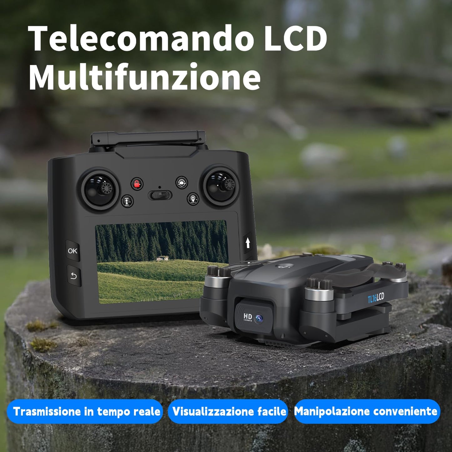 TL16LCD Drone con Telecamera 4K, Drone FPV per Principianti con Telecomando LCD Ritorno Automatico Follow Me Trasmissione in Tempo Reale 5G Droni GPS Pieghevole per Adulti