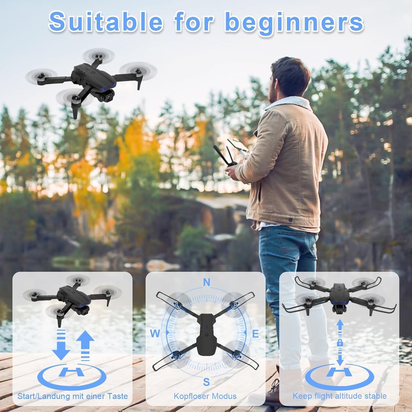 Drone con Telecamera 1080P HD, FPV Droni Telecomandati Mini Drone WiFi Video Diretta per Principianti e Bambini, Mantenimento dell'altitudine, Modalità Senza Testa