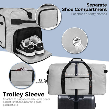 Fmeida 65L Unisex Adult Travel Duffel Bag, Large Gym Bag with Shoe Compartment and Shoulder Strap, Waterproof Duffel Bag Sports Bag, Black, Duffel bag with shoe compartment - STREET STYLE