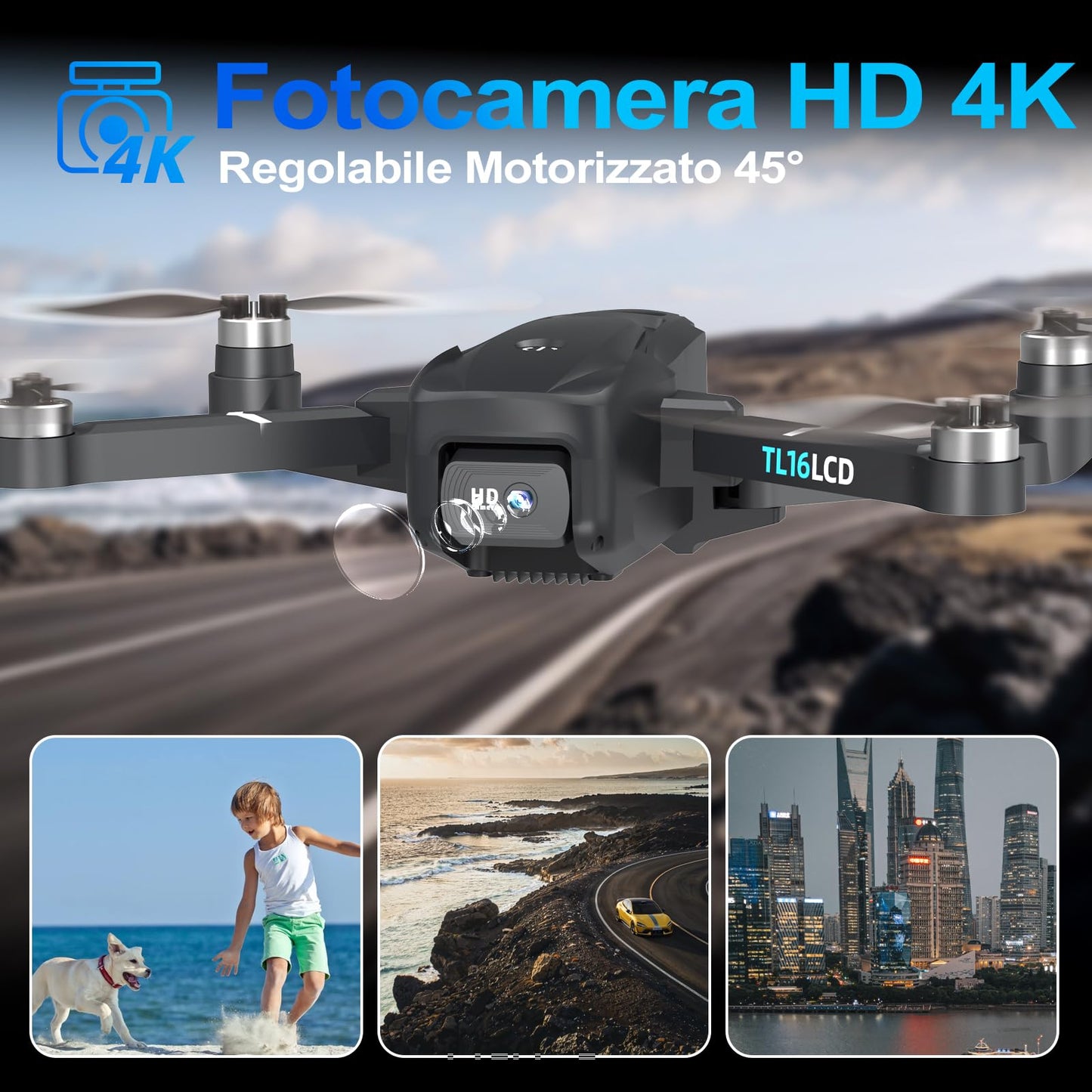 TL16LCD Drone con Telecamera 4K, Drone FPV per Principianti con Telecomando LCD Ritorno Automatico Follow Me Trasmissione in Tempo Reale 5G Droni GPS Pieghevole per Adulti