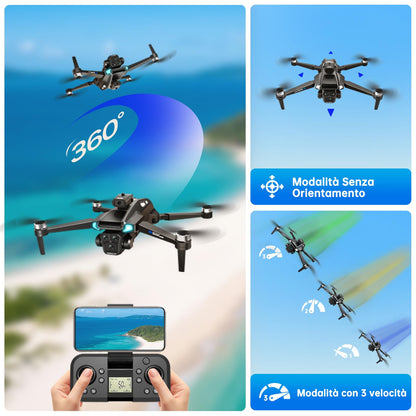 Drone con Telecamera 4K HD per Adulti e Principianti, Tempo massimo di volo 40+ minuti,Mini Quadcoptero RC Piegevole 2.4G WIFI con Motore Brushless, 2 Batterie, Autoscatto con Gestuali