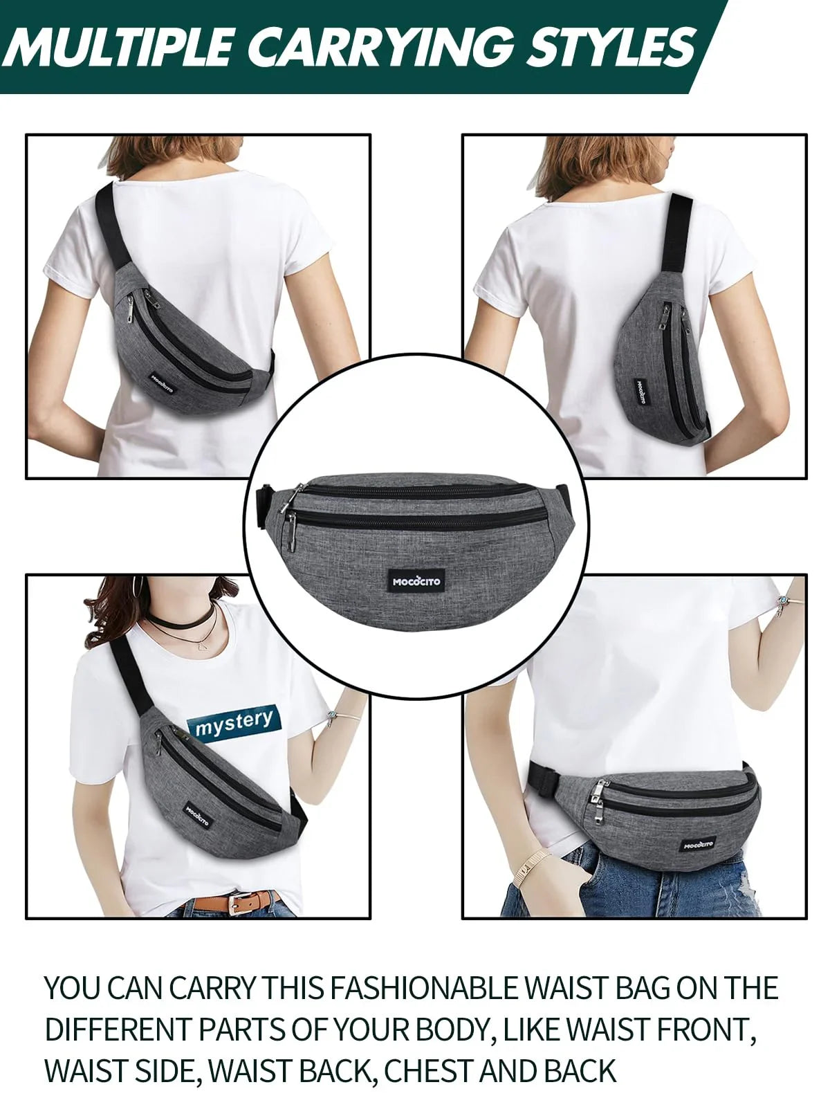 Men's Women's Waist Bag, Sports Waist Bag with 4 Zip Pockets, Men's Waist Bag, Small Adjustable Belt, Waterproof Work Waist Bag for Cycling Running Hiking Trekking Concerts - STREET STYLE