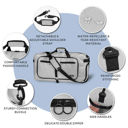 Fmeida 65L Unisex Adult Travel Duffel Bag, Large Gym Bag with Shoe Compartment and Shoulder Strap, Waterproof Duffel Bag Sports Bag, Black, Duffel bag with shoe compartment - STREET STYLE