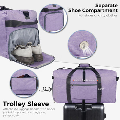 Fmeida 65L Unisex Adult Travel Duffel Bag, Large Gym Bag with Shoe Compartment and Shoulder Strap, Waterproof Duffel Bag Sports Bag, Black, Duffel bag with shoe compartment - STREET STYLE