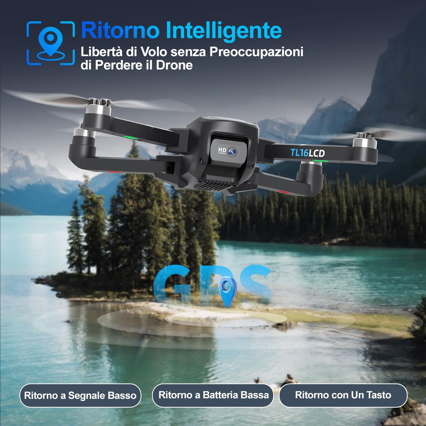 TL16LCD Drone con Telecamera 4K, Drone FPV per Principianti con Telecomando LCD Ritorno Automatico Follow Me Trasmissione in Tempo Reale 5G Droni GPS Pieghevole per Adulti