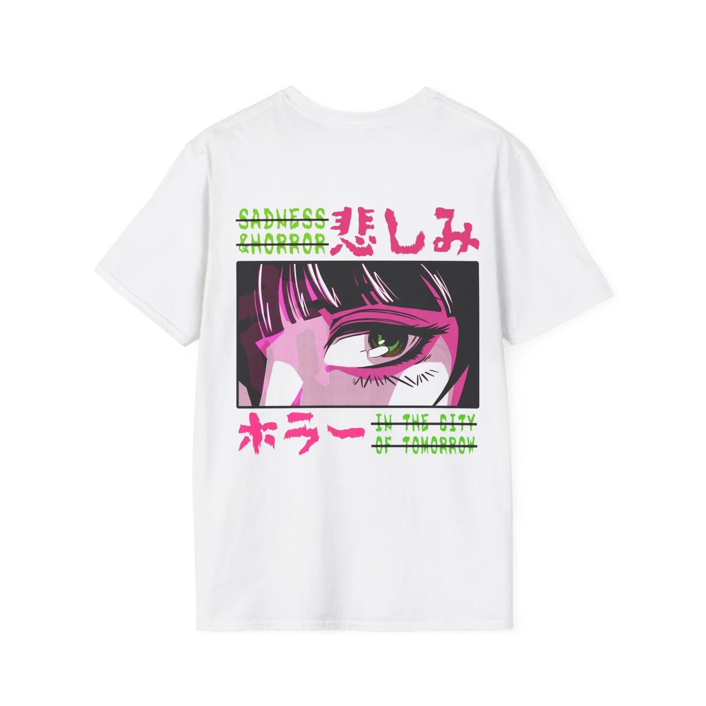 Sagness & Horror In the City of tomorrow - Anime World - Unisex T-Shirt - Back Print - STREET STYLE
