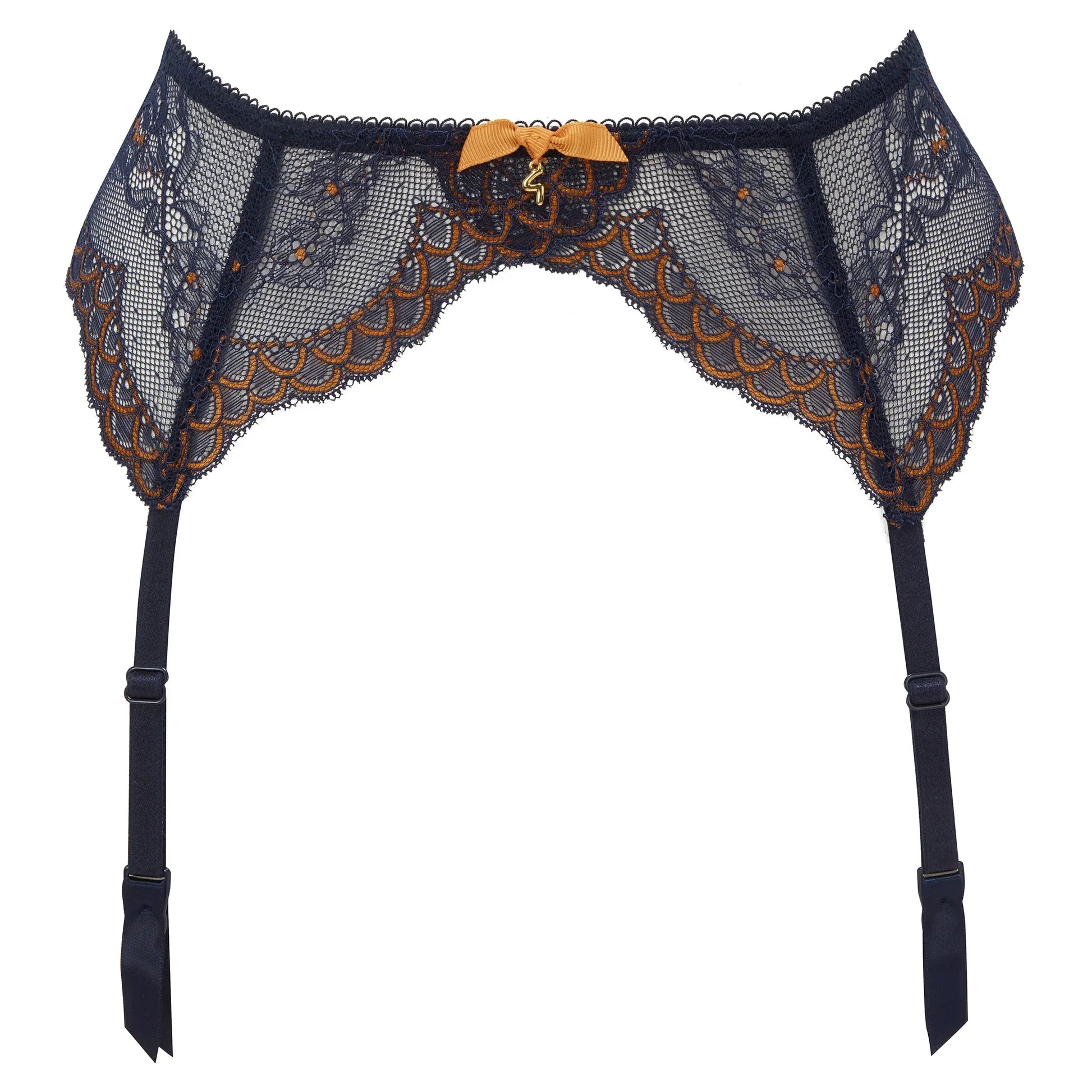 Gossard Superboost Lace Garter Belt Midnight Blue Gold - STREET STYLE