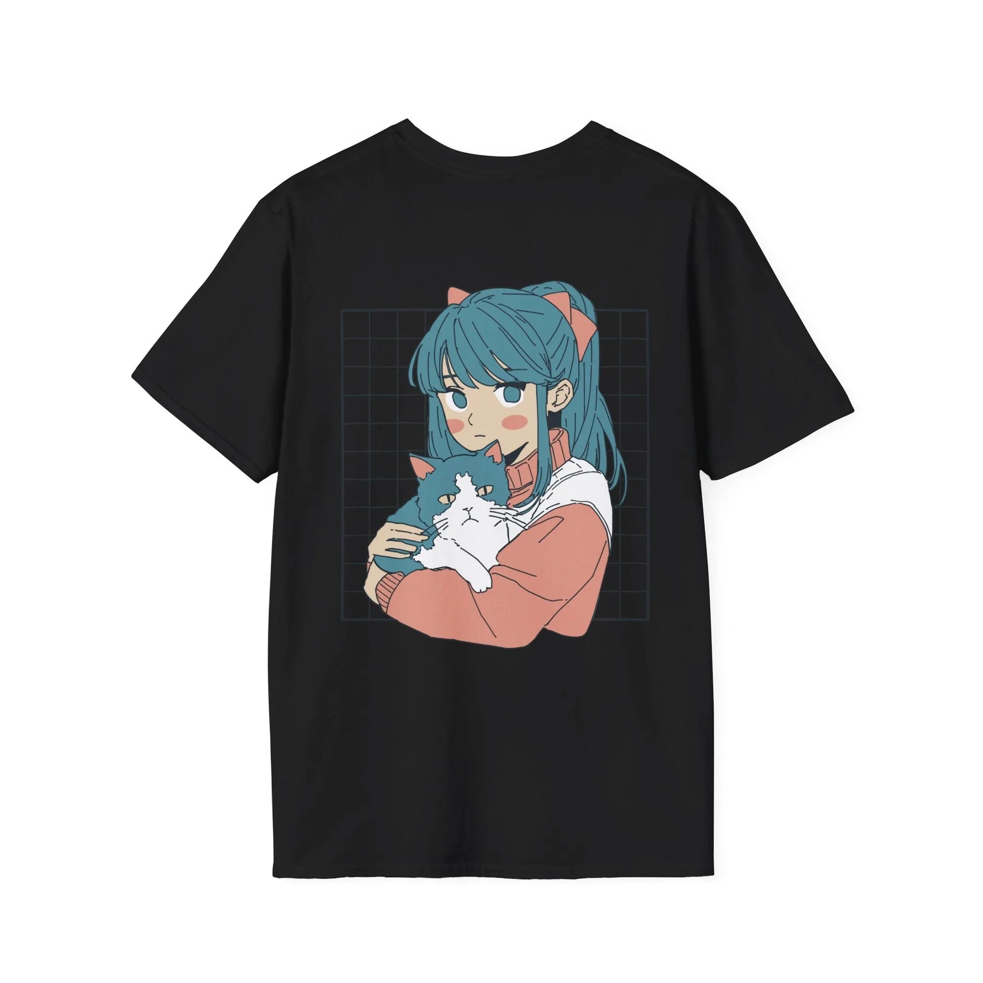 Anime Girl Cat - Anime World - Unisex T-Shirt - Back Print - STREET STYLE