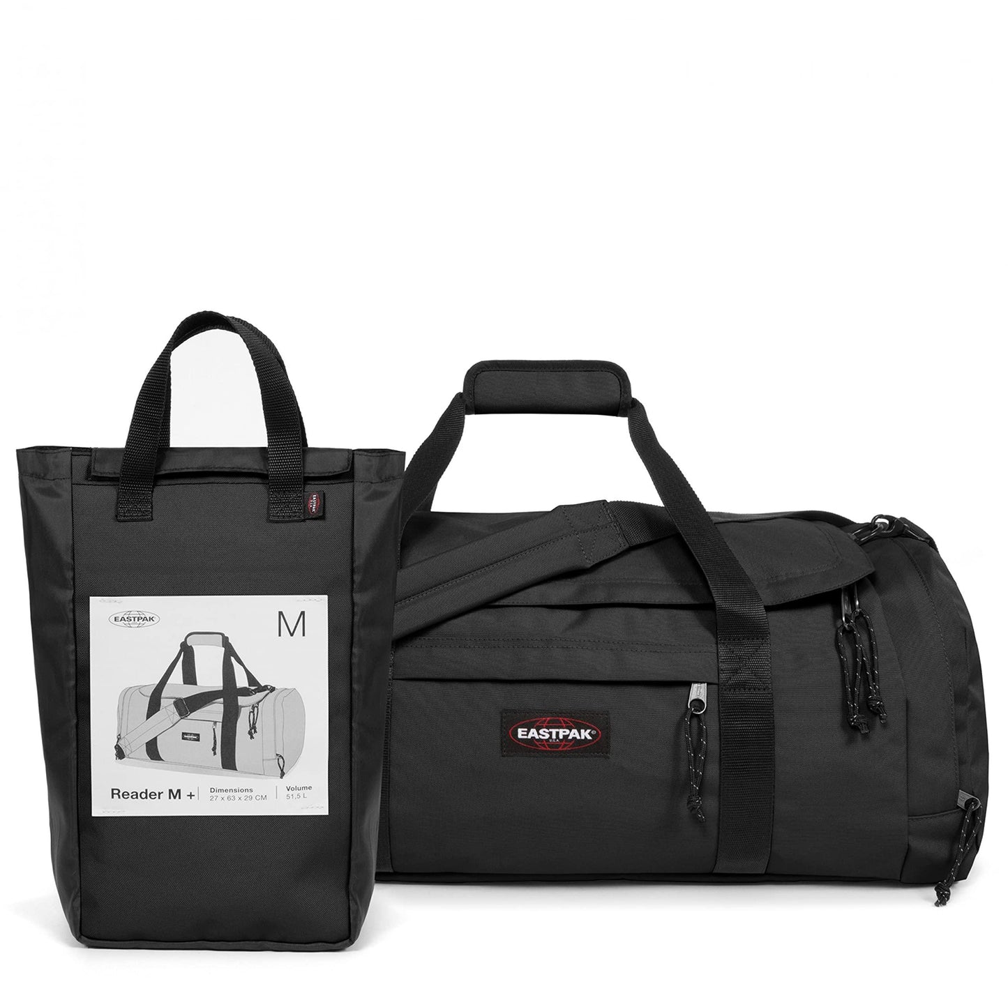 Eastpak READER M + Duffel Bag, 27 x 63 x 29 cm, 51.5 L, Black, Reader S + - STREET STYLE