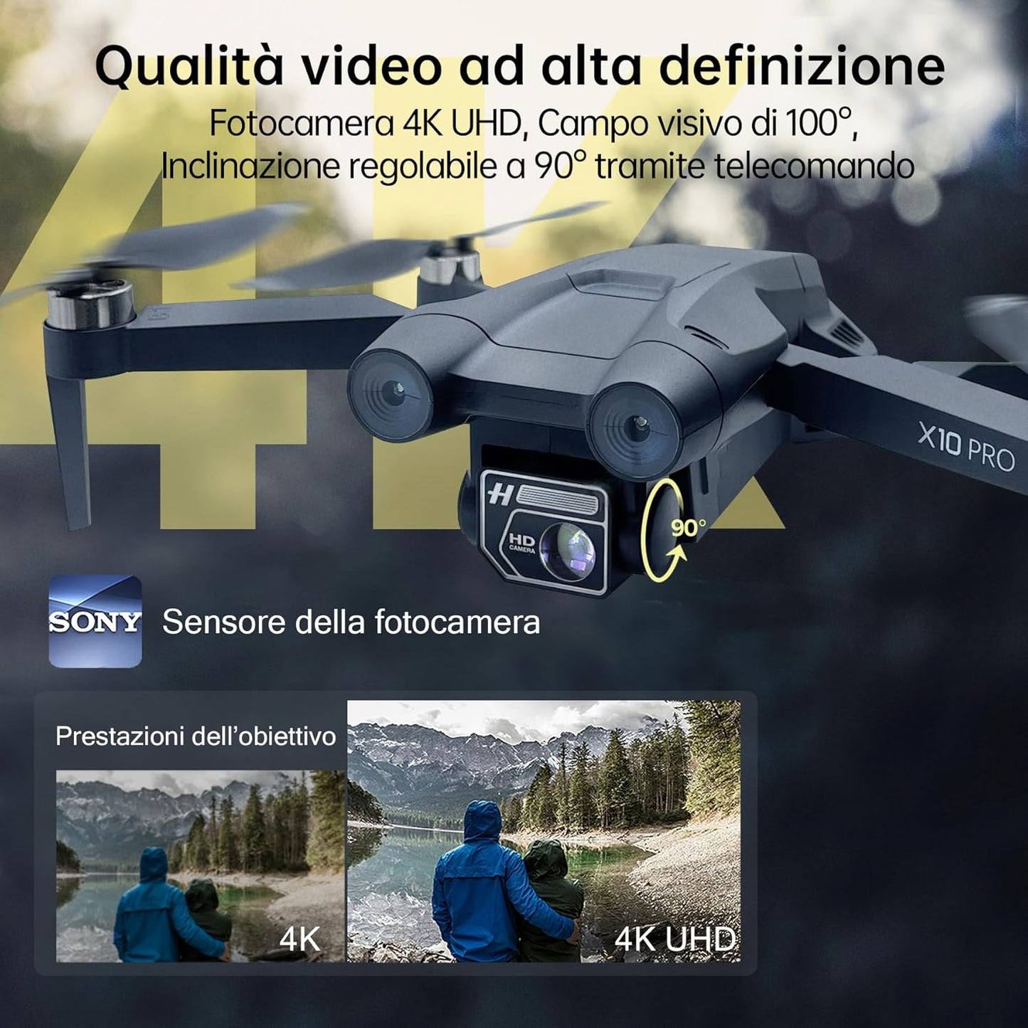 Drone GPS con telecamera 4K, tempo di volo lungo 90 min, raggio di controllo lungo 1000 m, ritorno automatico, follow automatico, motore brushless, quadricottero RC CHUBORY X10 PRO per principianti