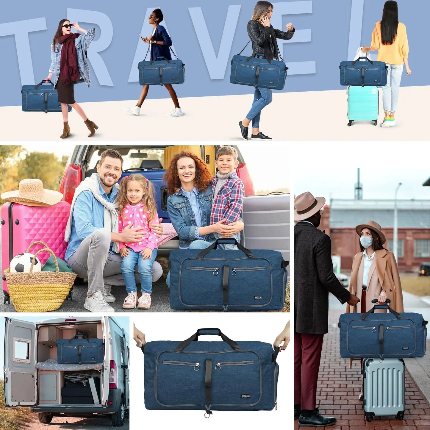 Fmeida 65L Unisex Adult Travel Duffel Bag, Large Gym Bag with Shoe Compartment and Shoulder Strap, Waterproof Duffel Bag Sports Bag, Black, Duffel bag with shoe compartment - STREET STYLE