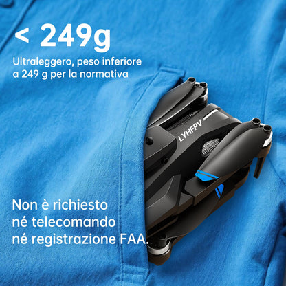 Drone con Telecamera 4K HD per Adulti e Principianti, Tempo massimo di volo 40+ minuti,Mini Quadcoptero RC Piegevole 2.4G WIFI con Motore Brushless, 2 Batterie, Autoscatto con Gestuali