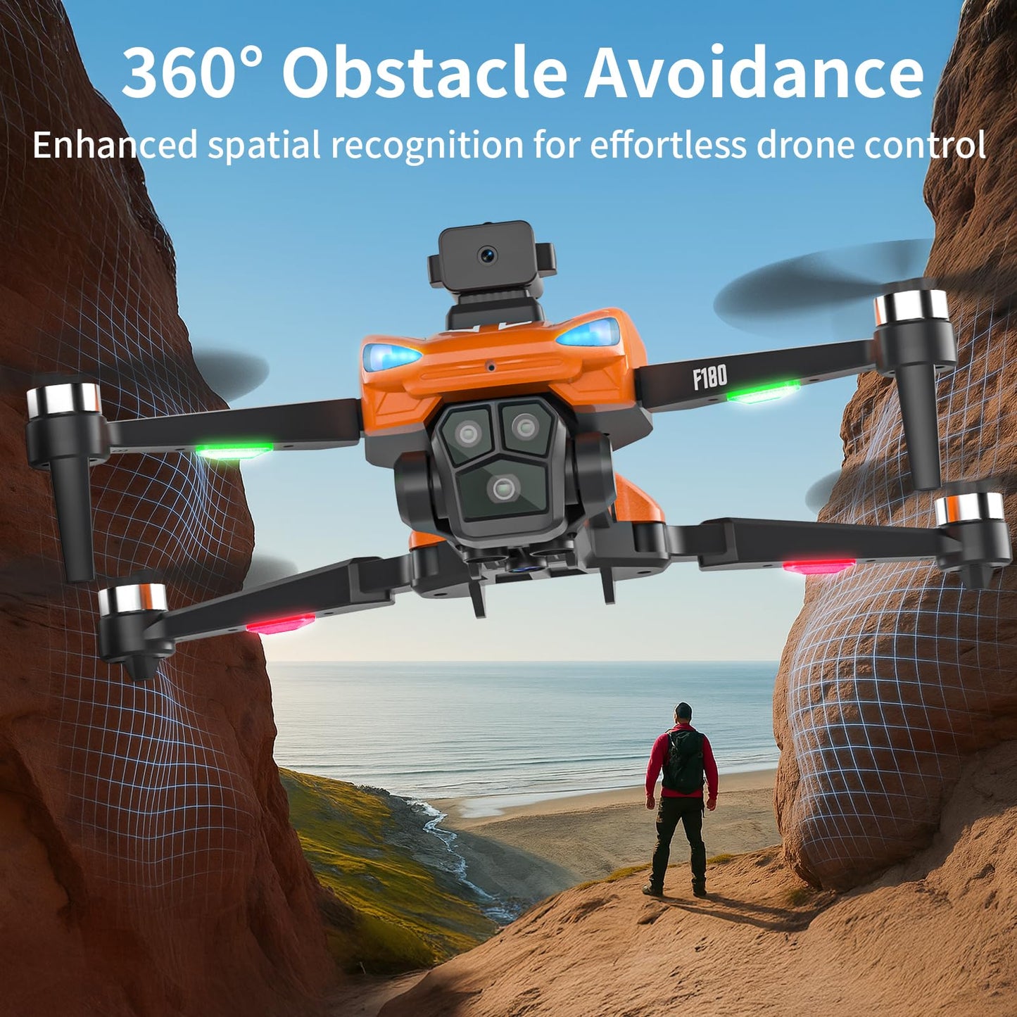 Drone GPS con Fotocamera 4K, Evitamento Ostacoli Automatico, Quadricottero Pieghévole, Obiettivo Regolabile 90°, 23 Min Autonomia con Schermo Remoto 4,5" per Principianti, Adulti