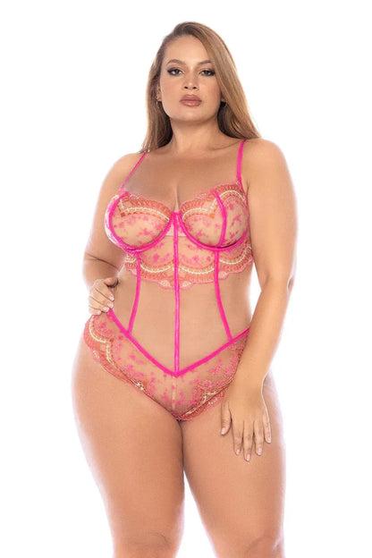 Lace-Up Back Sheer Bodysuit Mapale Petal Kiss - STREET STYLE