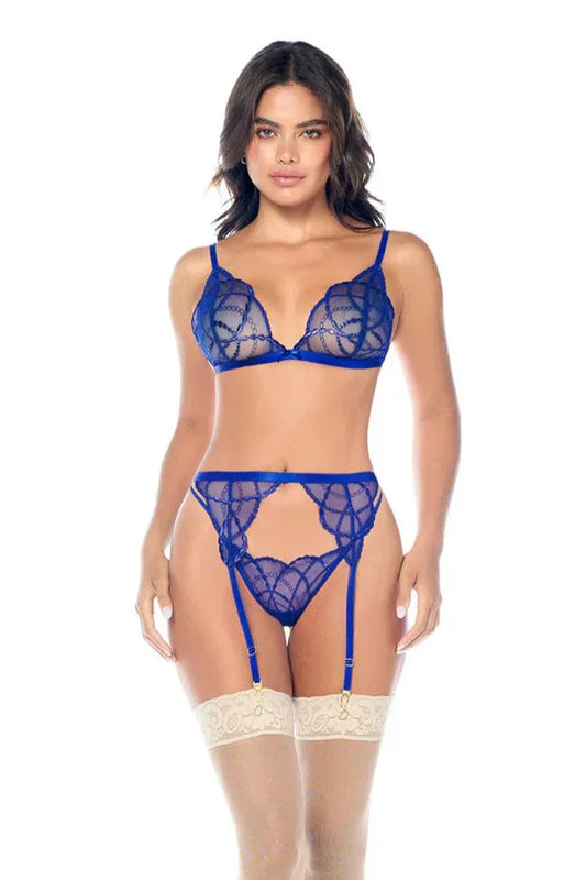 Mapale Sapphire Kiss Sheer Three-Piece Lingerie Set - STREET STYLE