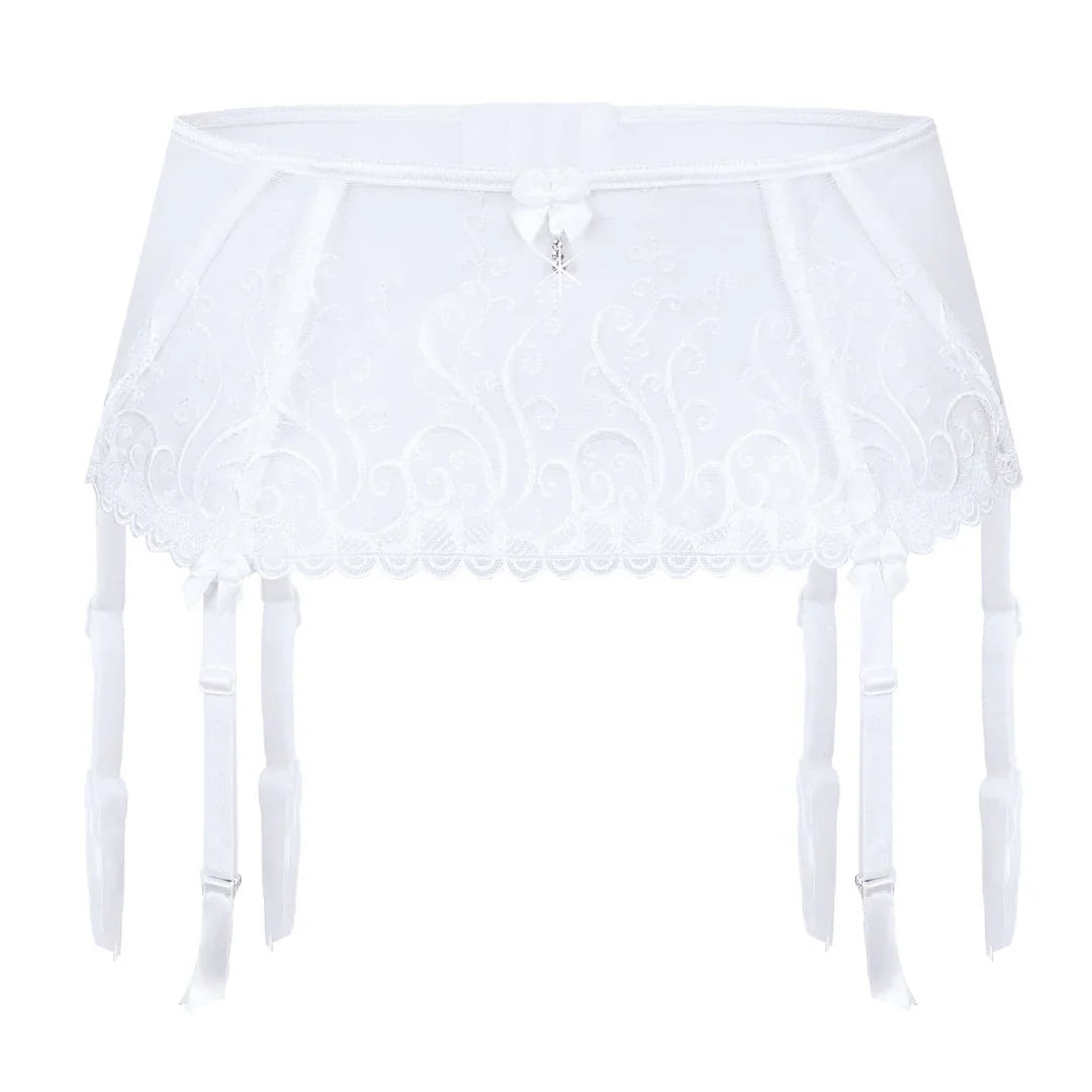 Bridal Sheer Mesh Embroidered Garter Belt Roza Anuk White - STREET STYLE