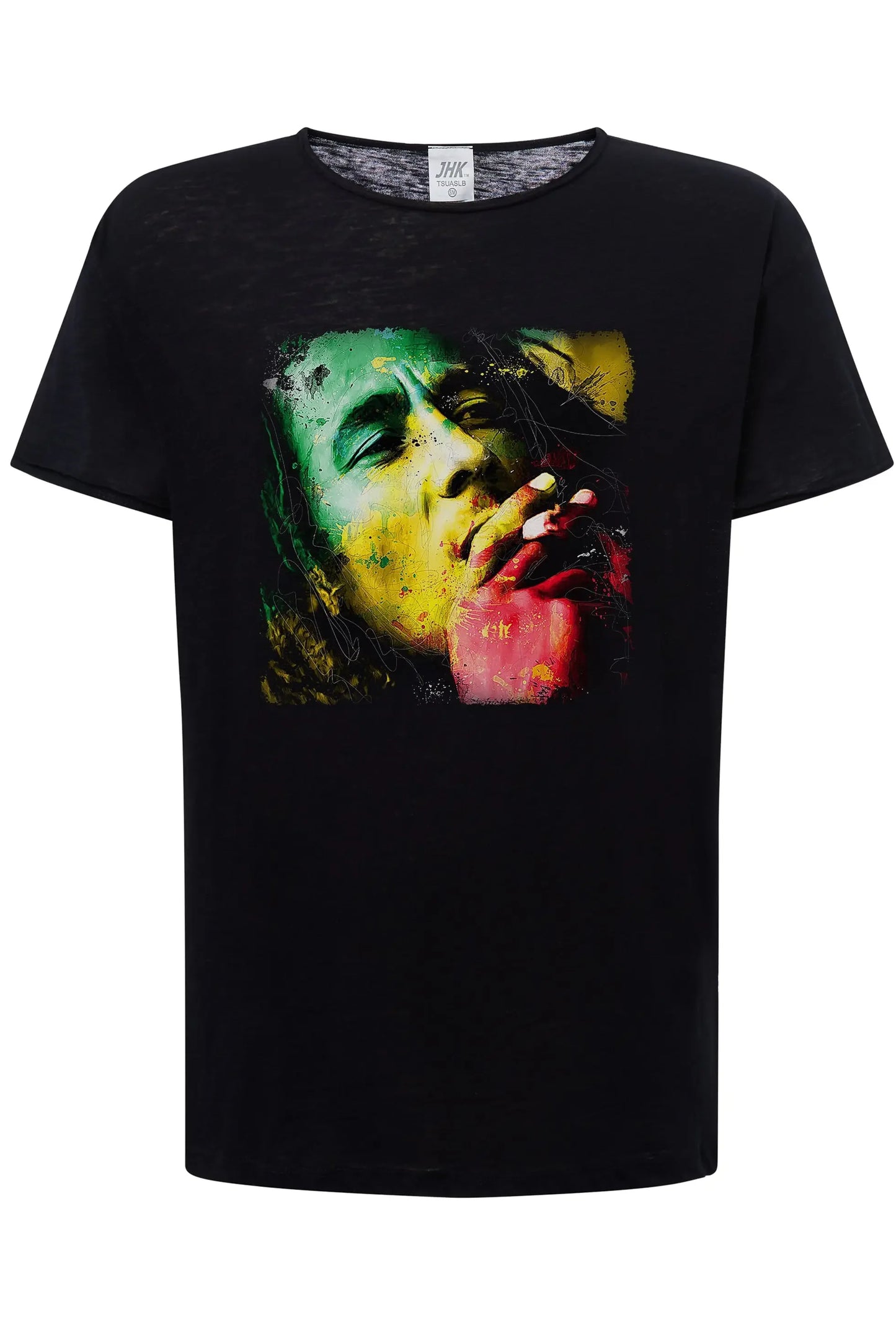 T-shirt streetwear nera con stampa colorata di volto iconico stile urban, Street Style Rimini