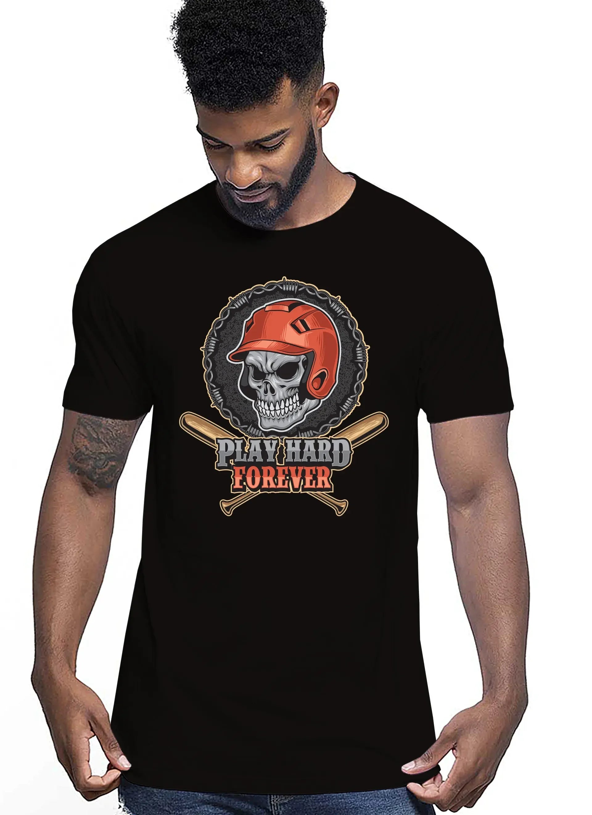 Baseball Skull Motor Tattoo 9052 T-shirt Urban Men Uomo 100% Cotone Pettinato JK - STREET STYLE