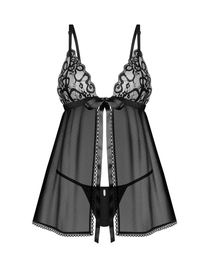 Black Sheer Mesh Babydoll Set Obsessive Blomentis - STREET STYLE