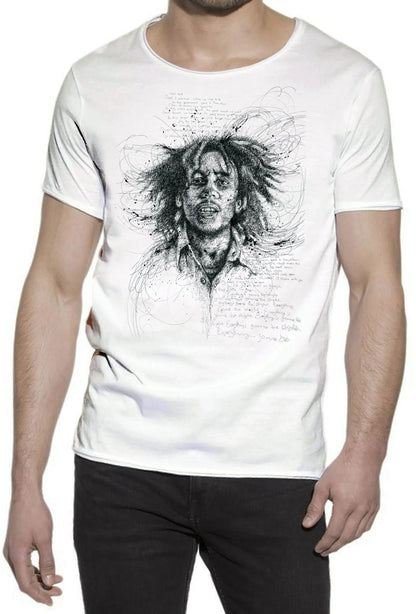 Bob Marley The Legend Stilizzato Soggetto Cantante 18-53 T-shirt Urban Slub Men Uomo 100% Cotone Fiammato JK - STREET STYLE