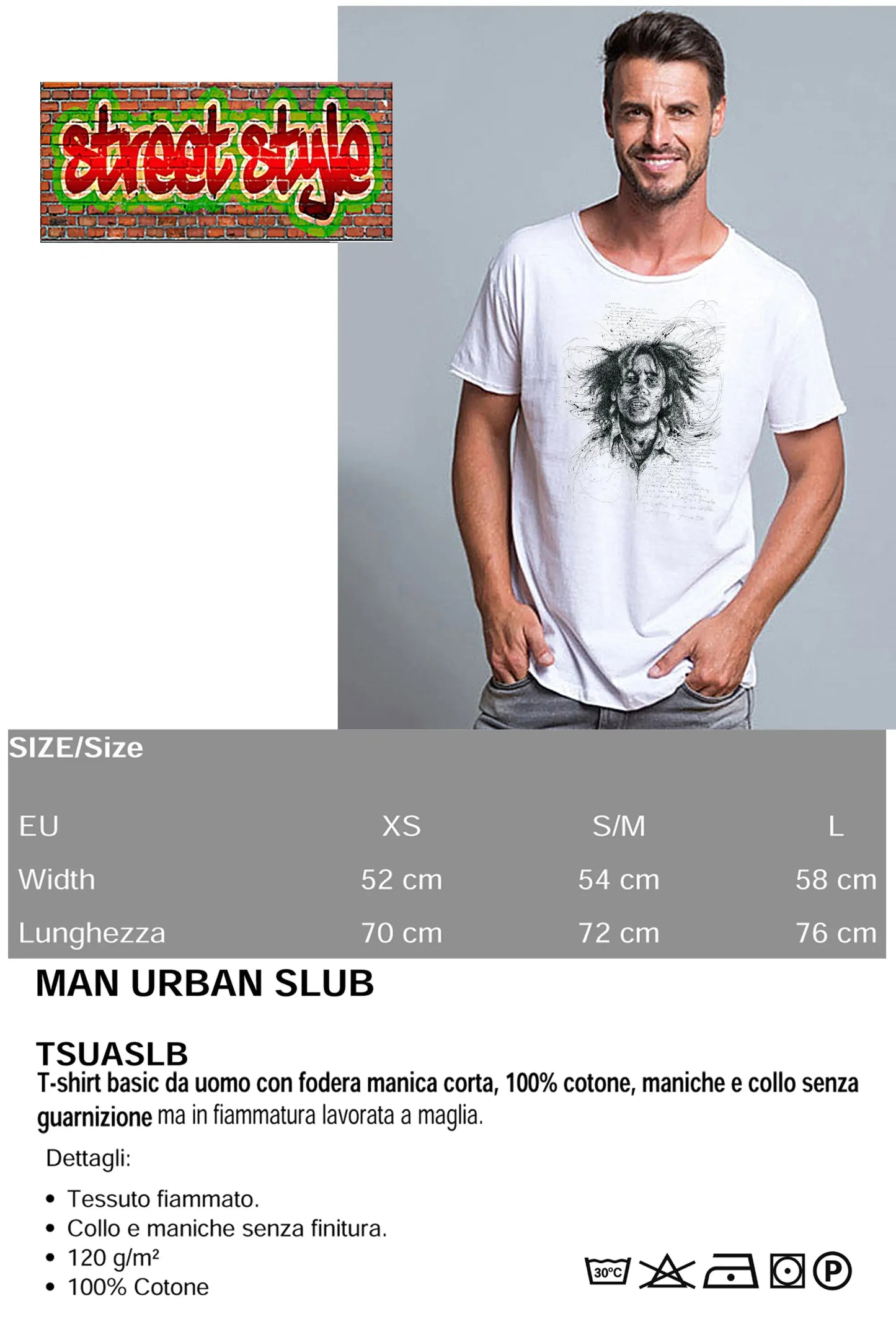 Bob Marley The Legend Stilizzato Soggetto Cantante 18-53 T-shirt Urban Slub Men Uomo 100% Cotone Fiammato JK - STREET STYLE