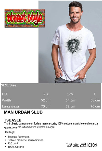 Bob Marley The Legend Stilizzato Soggetto Cantante 18-53 T-shirt Urban Slub Men Uomo 100% Cotone Fiammato JK - STREET STYLE