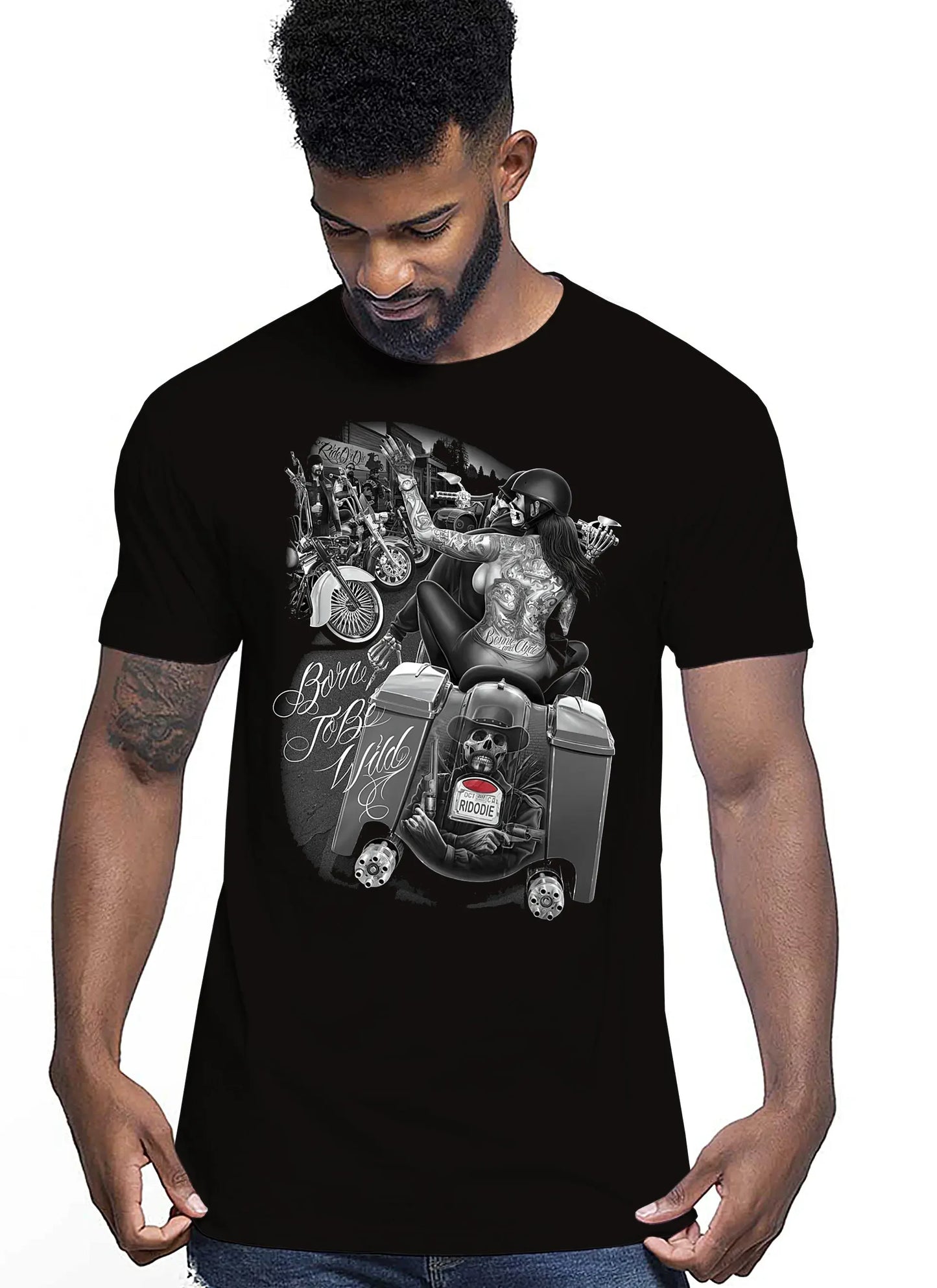 Born To be Wild Skull Motor Tattoo 9050-19 T-shirt Urban Men Uomo 100% Cotone Pettinato JK - STREET STYLE