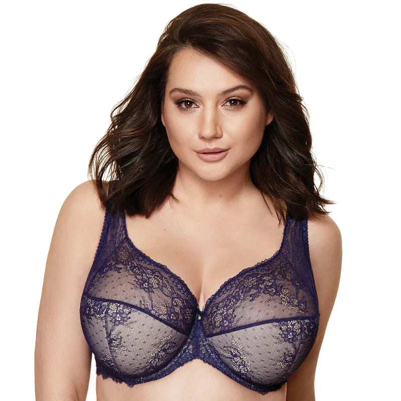 Semi Sheer Half Padded Bra Gorteks Scarlet Navy Blue - STREET STYLE