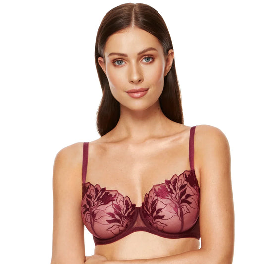 Transparent Demi Underwire Bra Gorteks Coco Burgundy - STREET STYLE